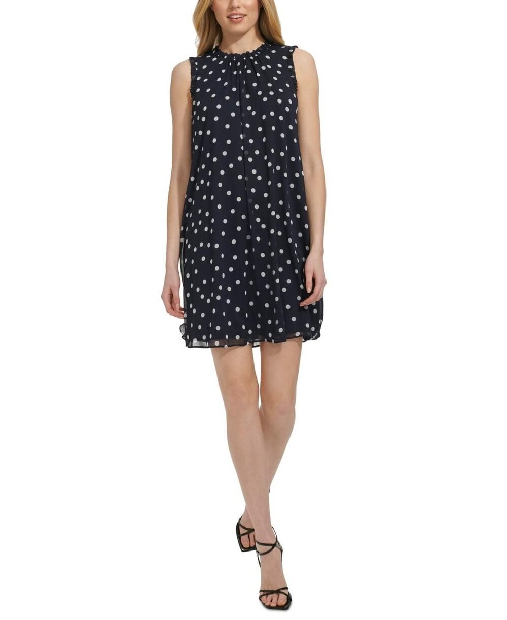 Tommy Hilfiger Women's Sleeveless Ruffled Chiffon Shift Dress - Skycap Cmb